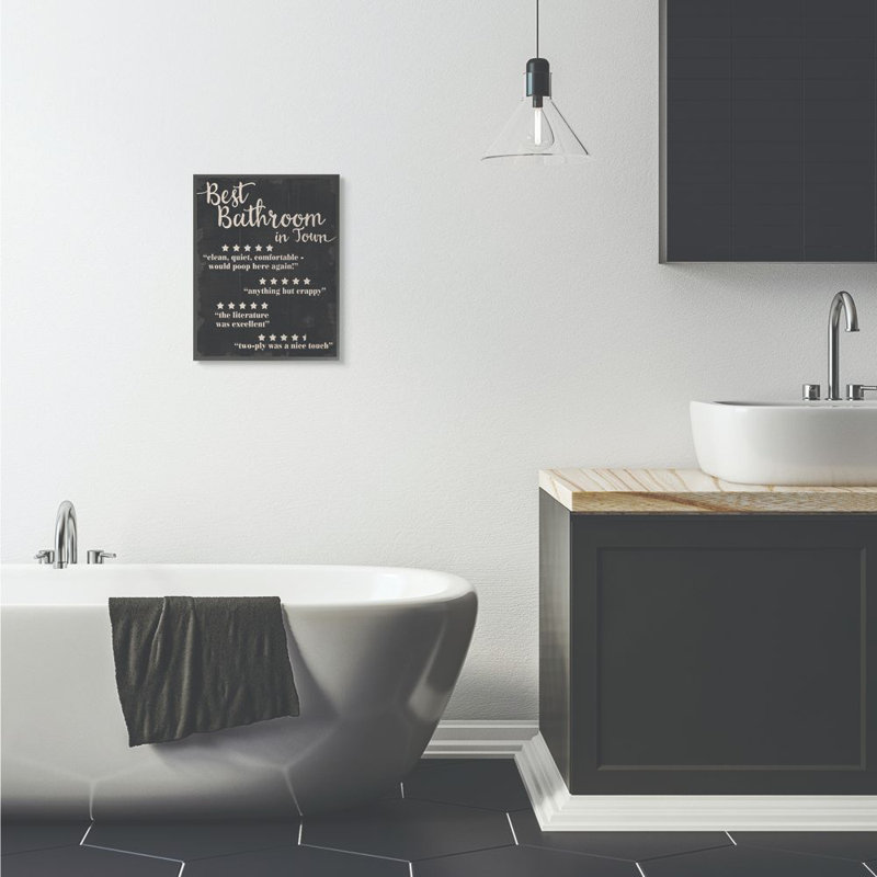 «Best Bathroom Five Star», reproduction d'art textuel sur toile, H 20 po x l 16 po x P 1,5 po, Giclée encadrée noir minuit