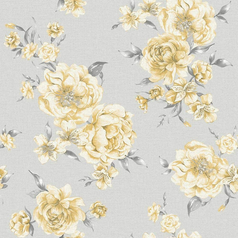Garza 10.05m x 53cm Matte Wallpaper Roll, Yellow/Light Grey