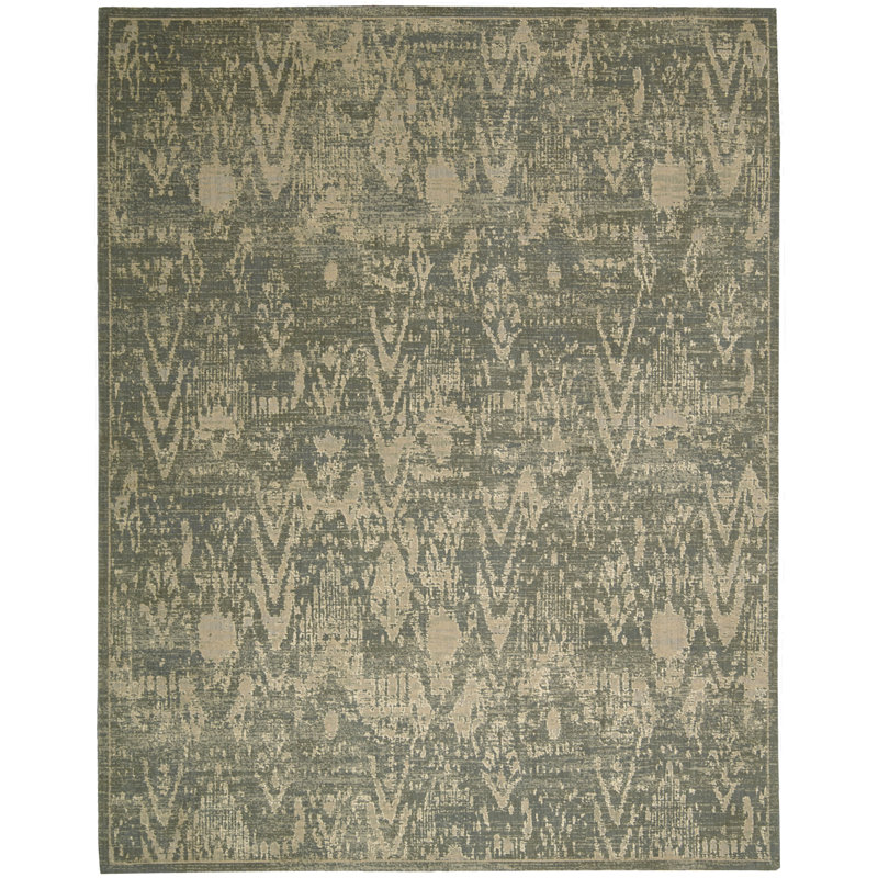 Tapis gris en laine / soie à motif abstrait Huckle, Rectangle 7 pi 9 po x 9 pi 9 po