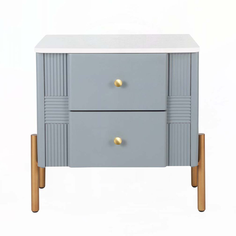 Table de chevet avec 2 tiroirs de rangement, Bleu