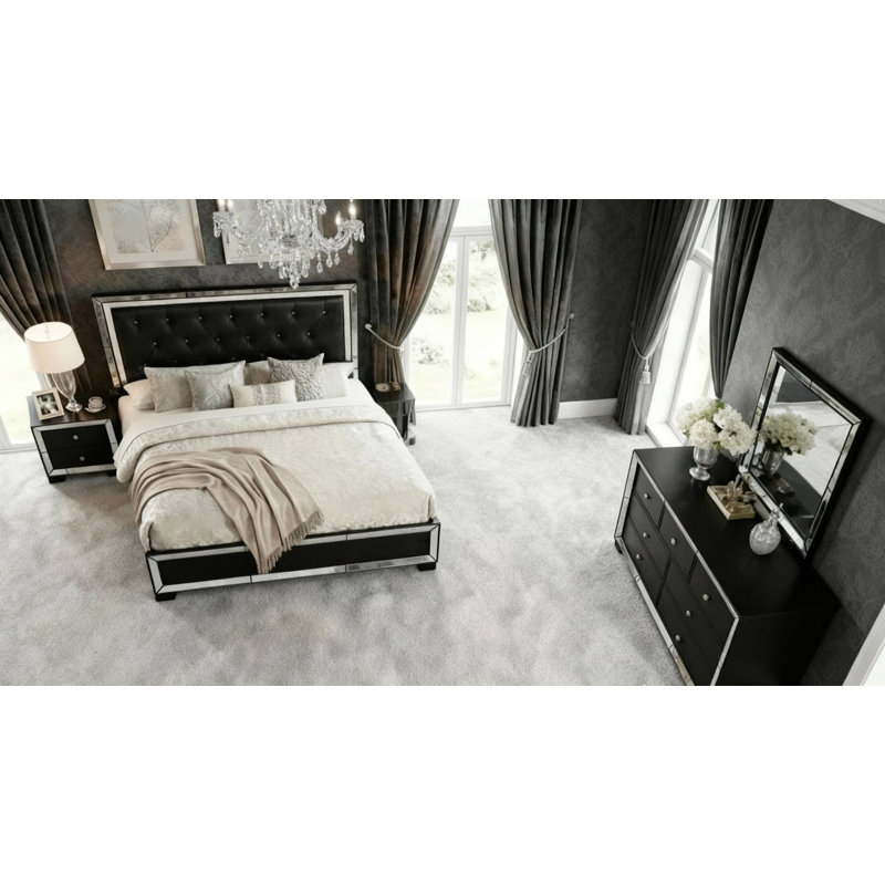 Fazeley LED Lighted Mirror - 4 Piece Bedroom Set, Black, Queen