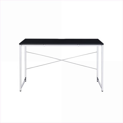 Bureau d'écriture, noir moderne Chrome avec tablette à 4 niveaux Barre transversale en forme de X | L 47,5 po x P 24,5 po | Noir + argent | Bois et métal