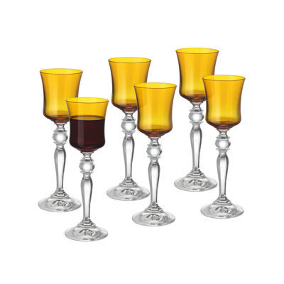 Barski - Amber Color - Liquor Glass - Set of 6 - Stem - 3 Oz.- Made in Europe
