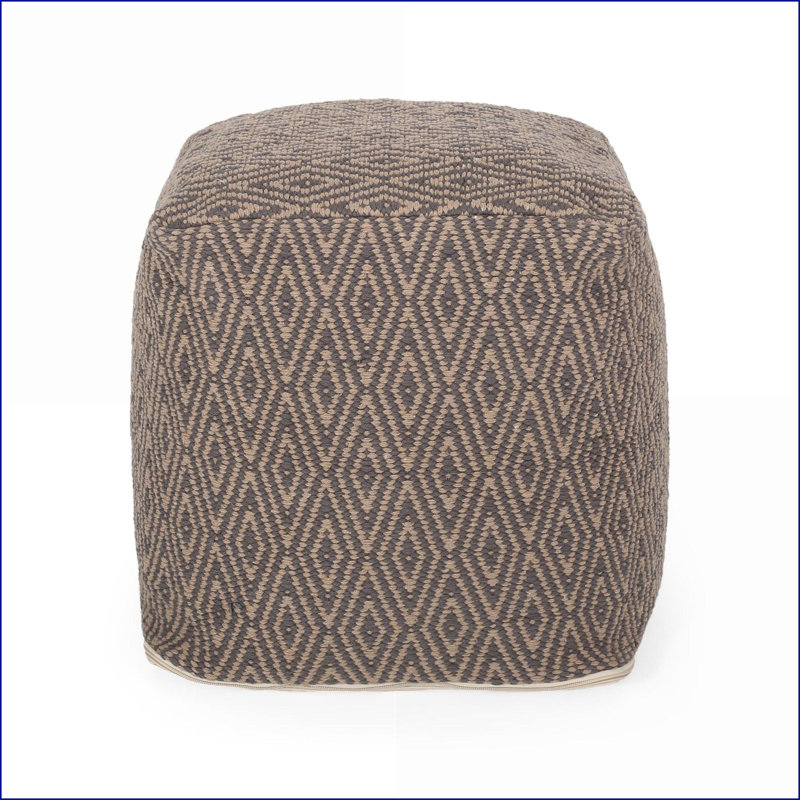 Pouf en coton tissé à la main gris foncé Cube brun foncé 15 po avec motif subtil de losanges | Gris + brun | Tissu