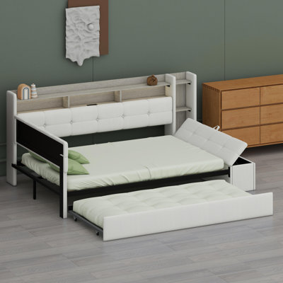 Daybed with Integrated Storage Footstool, Shelves, Trundle, USB Port & LED Lighting