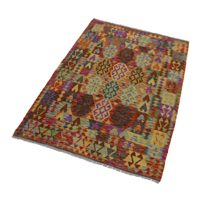 Tapis bleu / rouille en laine noué à la main de style sud-ouest fabriqué à la main Madee