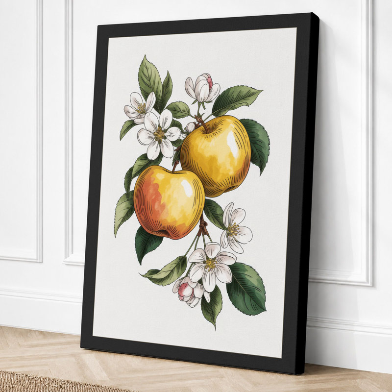 Apple Blossom Study Botanical 1 Piece Wrapped Canvas Wall Art, 30x20 - 76.2 x 50.8 cm, Black Border