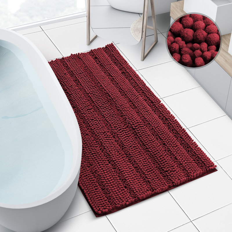 Clara Red Microfiber Chenille Plush Bath Rug