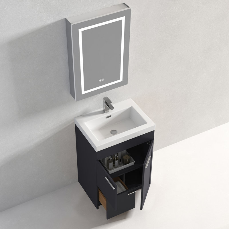 Meuble-lavabo 24 po avec lavabo en acrylique encastré - Armoire murale moderne avec portes à fermeture en douceur, tiroir et finition résistante à l'humidité