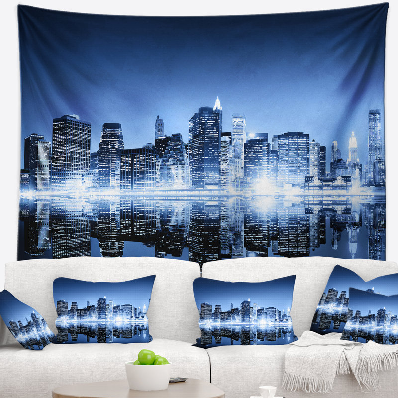 Tapisserie en miroir Cityscape Night New York City, H 50 po x l 60 po