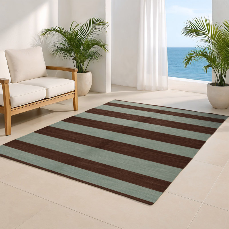 Tapis intérieur / extérieur brun HorizontalStripes, Rectangulaire 8 pi x 10 pi