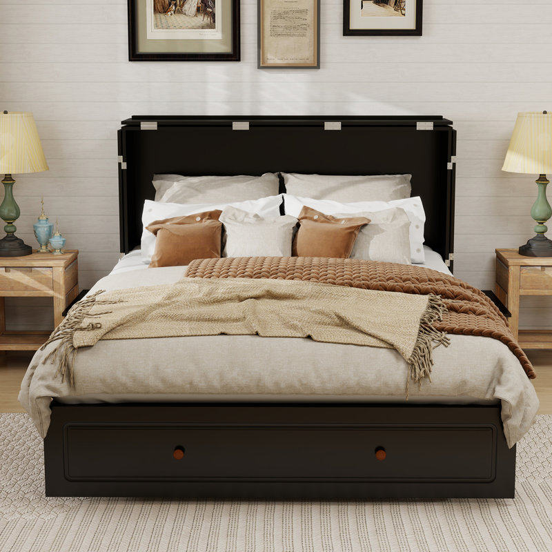 Grand lit escamotable moderne avec tiroirs de rangement et station de charge intégrée - Lit armoire peu encombrant pour chambre d'amis - (sans matelas), noir