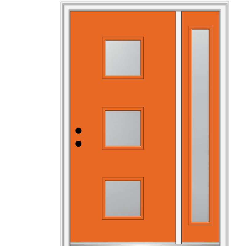Porte d'entrée en acier pré-montée en verre Spotlight, Droite, H 81,75 po x l 53,5 po x P 4,56 po, Noir, noir, noir, noir