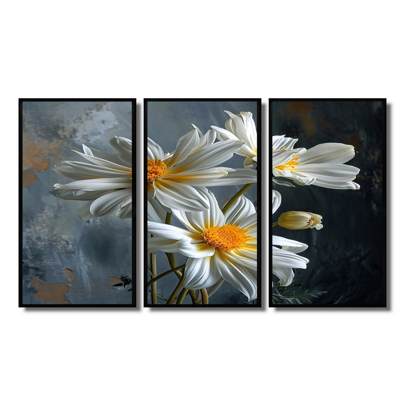 Shelva - Ensemble de décoration murale marguerite, Cadre flottant noir, H 40 po x l 60 po x P 1 po