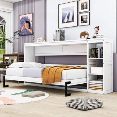 Wood Murphy Bed with Bookshelf