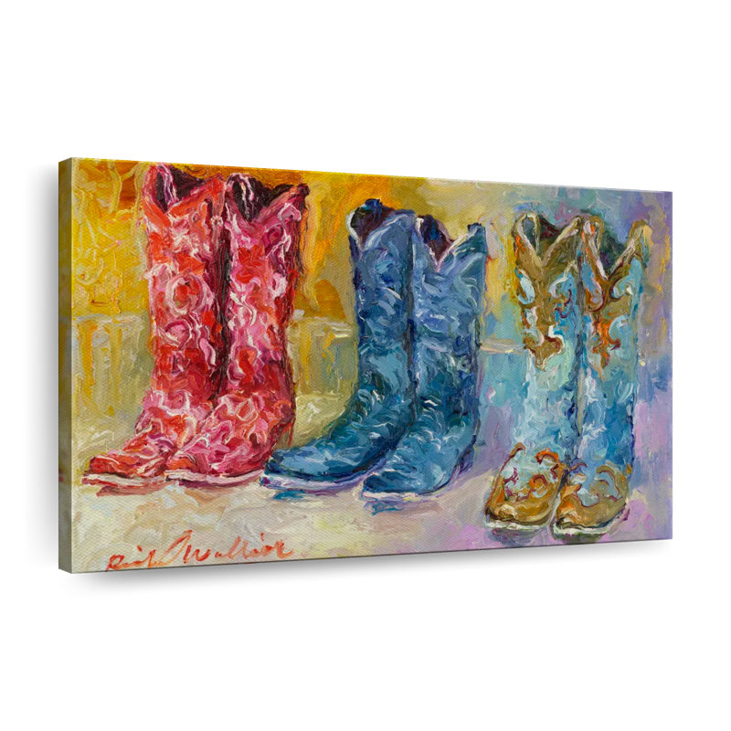 Cowboy bottes, reproduction sur toile, L 16 po x H 24 po x P 1,25 po