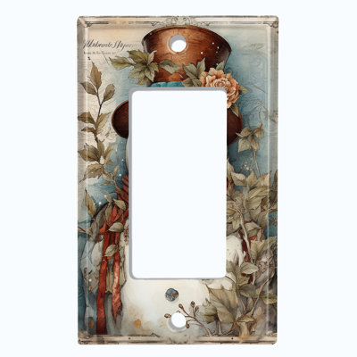 Christmas Festive Snow Man Leaves Beige 1 - Gang Toggle Light Switch Standard Wall Plate