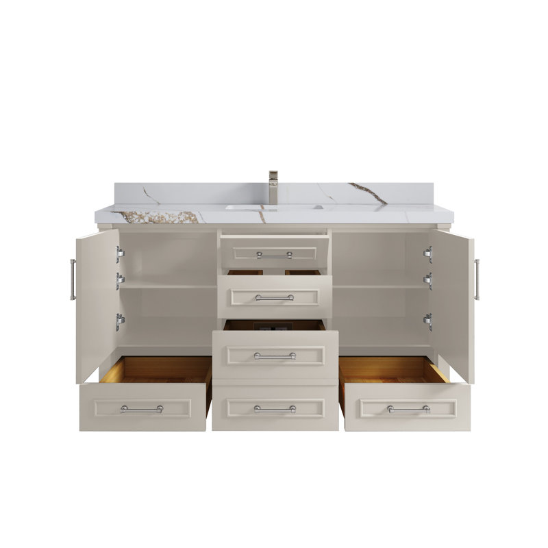 Meuble-lavabo simple 60 po avec plateau Aberdeen, Or Calacatta