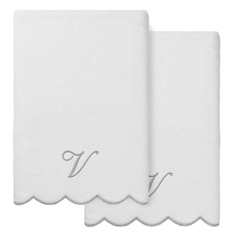 Ensemble de serviettes de bain personnalisées 100% coton turque 2 pièces Linum Home Textiles ADORNIA, V, Blanc / Gris
