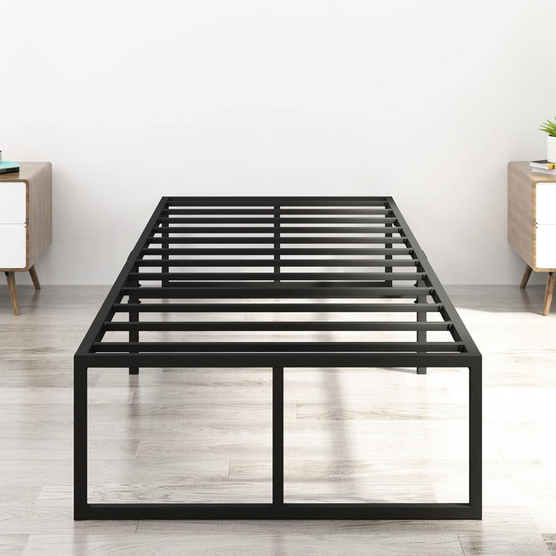 Structure de lit pleine grandeur en métal de 16 po, à installation rapide et silencieuse, idéale pour une chambre de dortoir, sans sommier requis, grand support de charge, rangement sous le lit