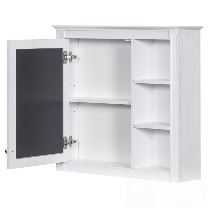 Armoire de rangement murale avec miroir et 3 tablettes ouvertes, Blanc