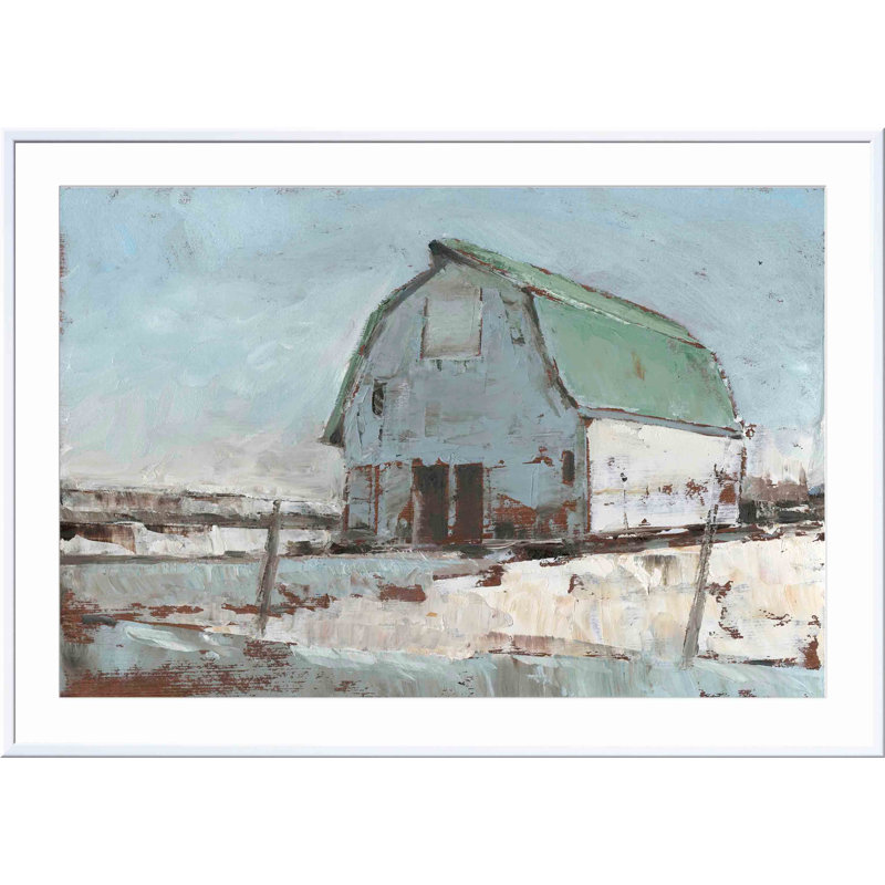 «Plein Air Barn I» par Ethan Harper - peinture encadrée, Blanc, H 48 po x l 32 po