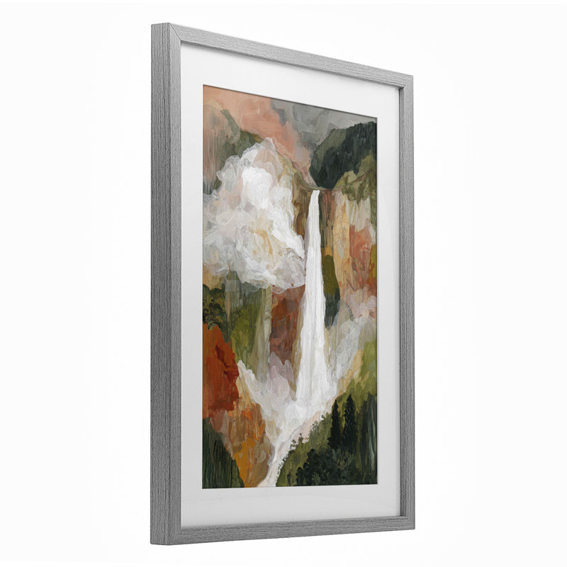 «Mountain Waterfall Landscape», reproduction encadrée sous verre, design par Chromatique Tempête Studio, 20 x 14