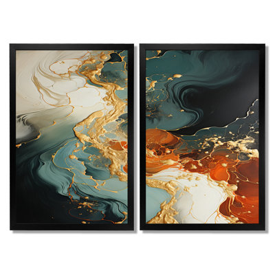 Tempête de pierre blanche, bleue et orange - reproduction d'art sur toile abstraite, ensemble d'art mural abstrait orange