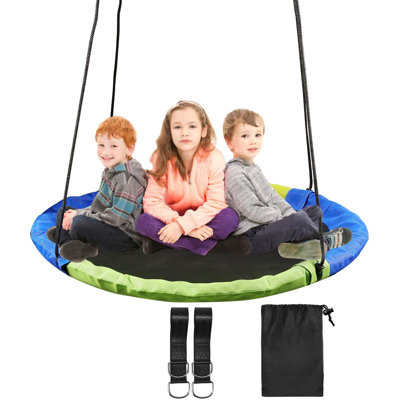 Balançoire à soucoupe volante 43 "pour enfants pour l'extérieur, grande balançoire ronde à pneus robustes pour terrain de jeu extérieur, capacité de poids de 500 lb, bleu