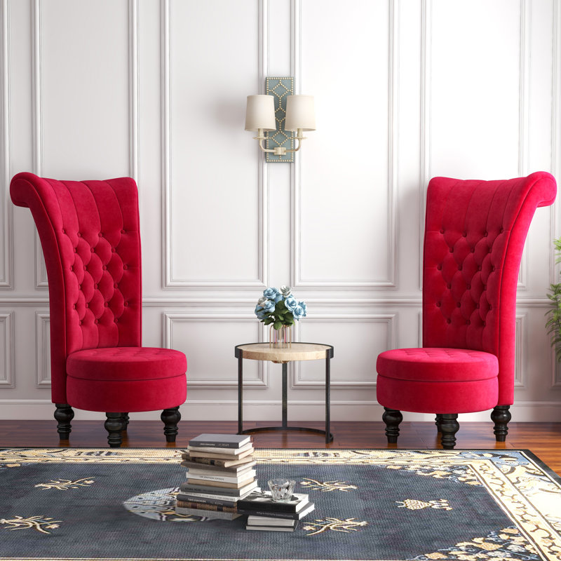 Cynai Velvet Wingback Chair, Red Velvet