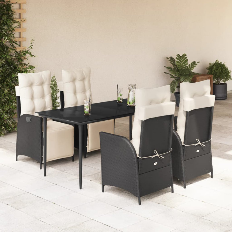 Red Barrel Studio® Patio Dining Set With Cushions Poly Rattan, Beige, Black, 6