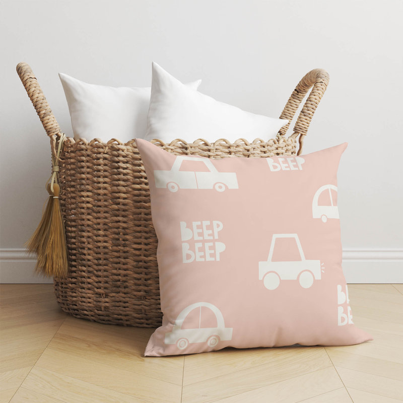 Coussin Beep, Rose / Ivoire, H 26 po x l 26 po
