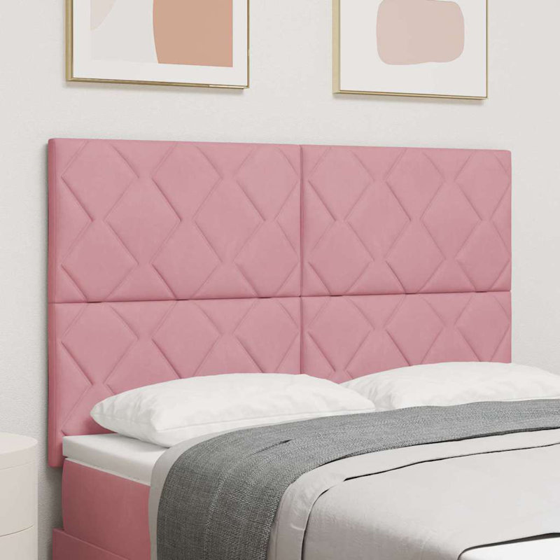  Headboard Wall-Mounted Geometric Velvet, 118cm H x 160cm W x 7cm D, Pink