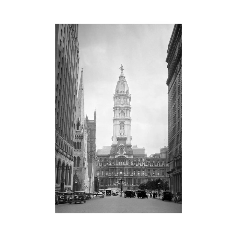 1930s-1936 View Down North Broad Street To The Philadelphia City Hall - Wrapped Canvas Print