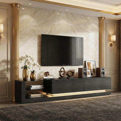 Culver 89'' W 2-Drawer Sleek TV Stand Media Console With Ambient Lighting And 2-Tier Tempered Glass