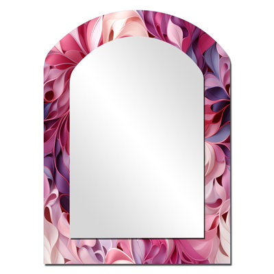 Pink And Purple Love Whispers Of Romance - Flowers Asymmetrical Large Wall Mirror, Pink Arch Decorative Mirror, Printed Metal Art