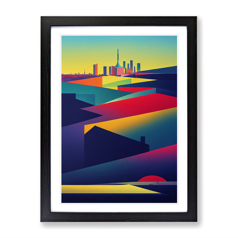 Modern City Skyline Abstract - Single Picture Frame Print, Black Framed, 64cm H x 46cm W x 2cm D