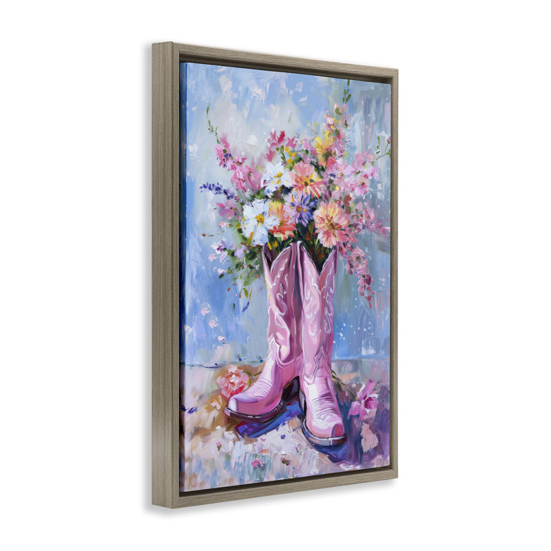 Toile flottante encadrée par des pétales, Cadre flottant orme Montalcino, H 31 po x l 21 po