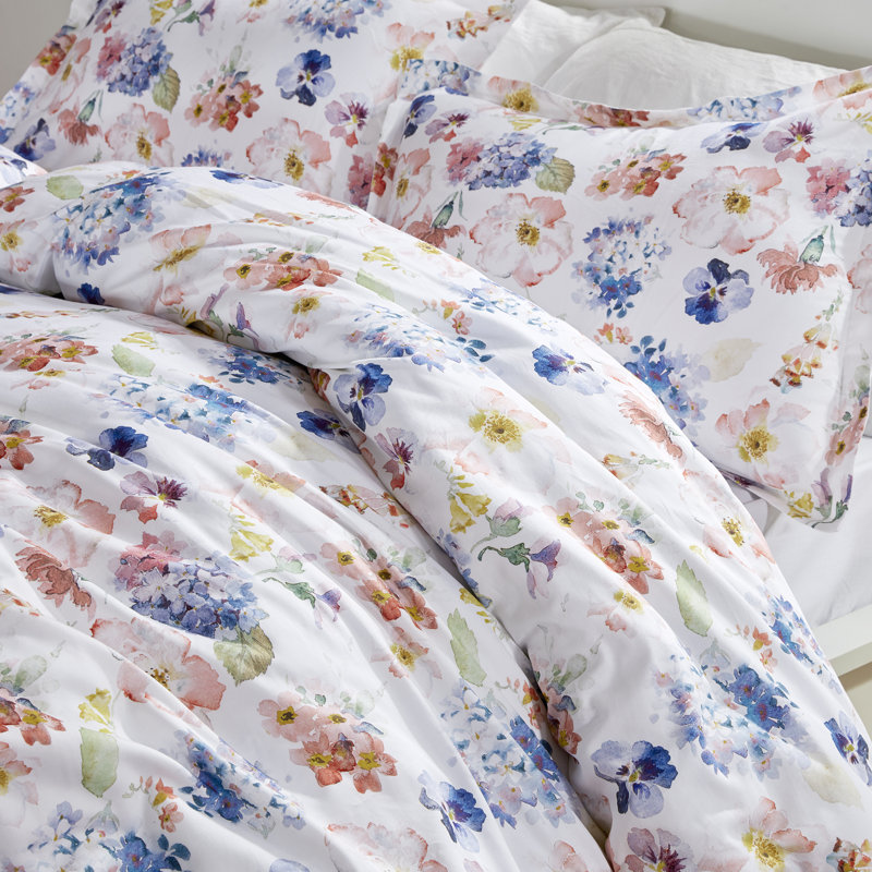 Cotton Twill Floral Duvet Cover, Full/Queen Duvet Cover + 2 Shams