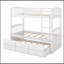 Lit superposé simple au-dessus d'un lit simple en bois avec lit gigogne et tiroirs, blanc