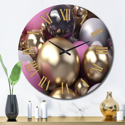 Gold Silver And Pink Glam Pearls Metal Wall Clock