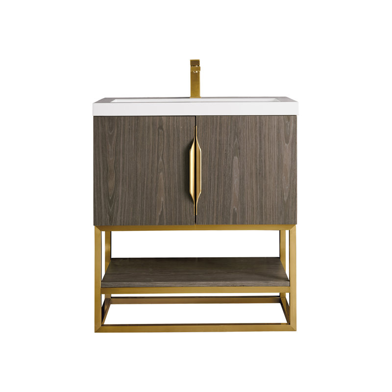 Keven 31.5'' W Single Vani, Latte Oak, Radiant Gold