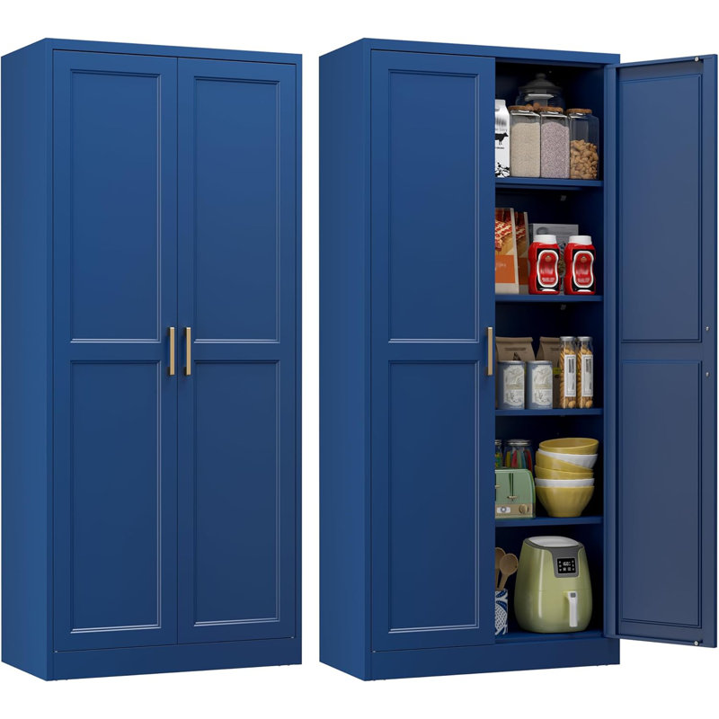 Armoire de cuisine bleue de 70,8 po de hauteur avec portes et tablettes réglables pour le salon, la chambre à coucher et la salle à manger, l 15,8 po x l 31,5 po x H 70,8 po