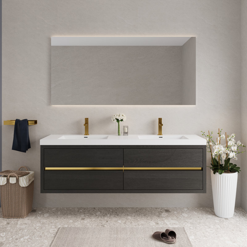 Meuble-lavabo mural 72 po avec lavabo double 72 po, Bois espresso
