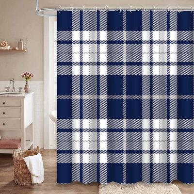 Tartan Seamless Plaid Check Backdrop Navy Shower Curtain with 12 Hooks