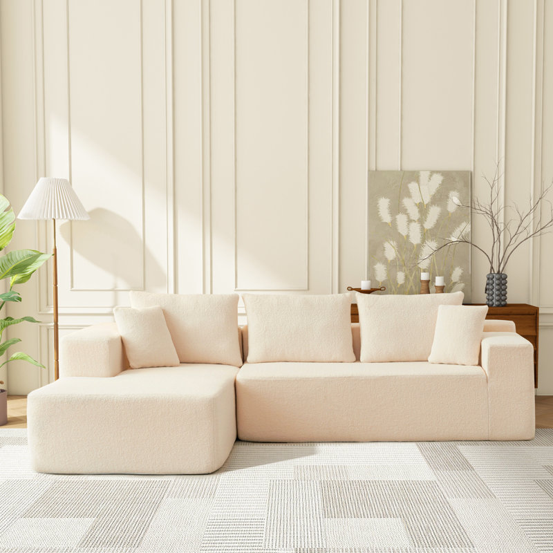 Canapé modulaire en L 2 pièces Nahliyah, Mélange de polyester beige / nounours