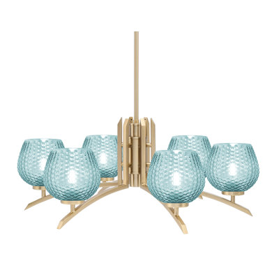Kurve 6 Light Chandelier Shown In New Age Brass Finish With 6" Textured Glass