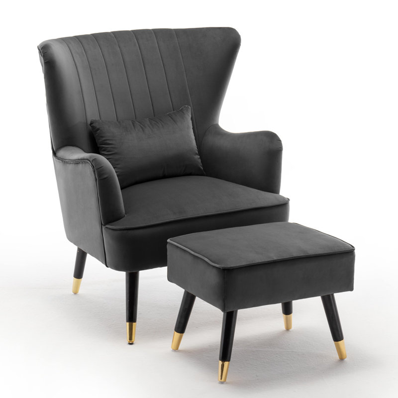 Ivanka 77Cm Wide Armchair and Ottoman, Dark Grey, Velvet