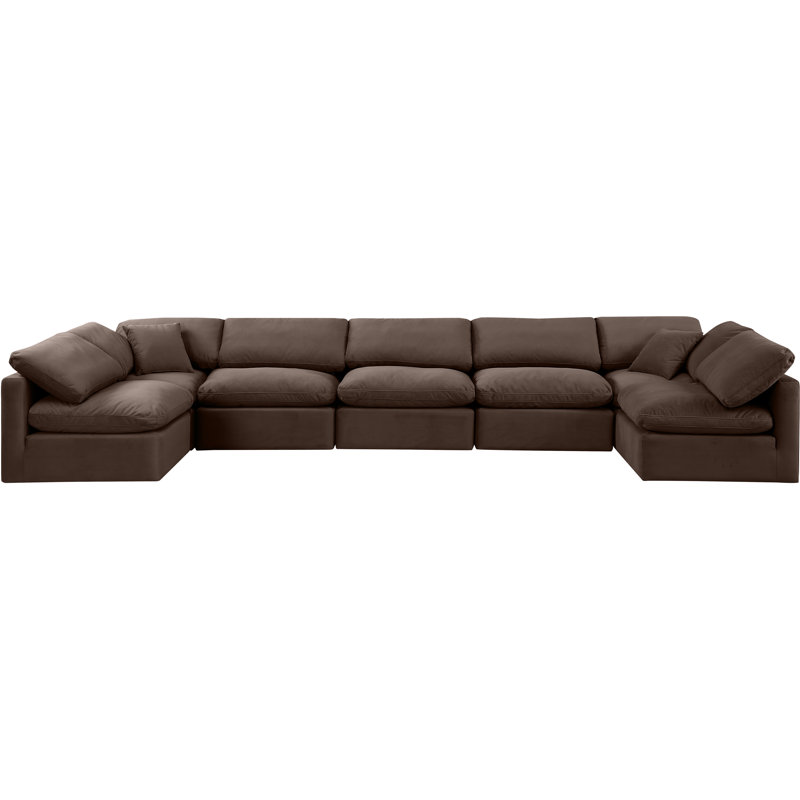 Ensemble modulaire de coin en velours 7 pièces Itala, Velours brun