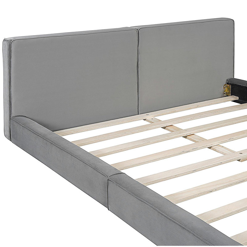 Grand lit plateforme en velours, lit de sol en velours, structure solide, Gris